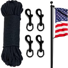 NQ 깃대 로프 키트50FT x 4인치 지름 나일론 할야드 4개의 회전 스냅 클립 후크 포함 최대 25FT 야외 캠핑 애완동물 텐트 하드웨어 액세서리블랙, 1/4 Inch, Black