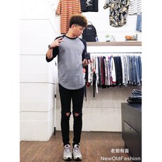 重磅2.0升級版拼接七分袖棒球Ｔ-灰底黑, L號, 1個, L號