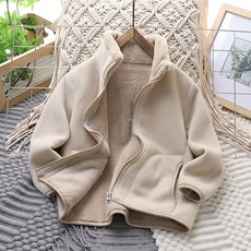 남아 겨울 양털 후드 플 자켓 아동 보온 중대형 어린이 겨울옷, 110cm, 라이트커피 스탠드칼라