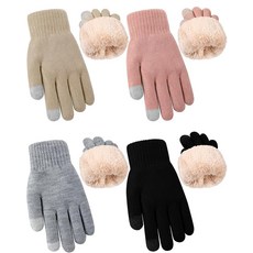 Janmercy 4쌍 플리스 안감 장갑 여성용 남성용 추운 날씨용 두꺼운 니트 터치스크린 따뜻한 겨울 봄 선물 블랙 핑크 라이트 그레이 카키 286788