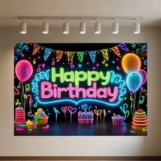 글로우 네온 생일 축하 배경 용품 댄스 카니발 파티 장식 반짝이는 사진 촬영, 01 120x90cm, 11 qmy512-6