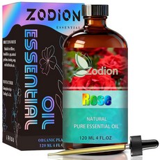 ZODION 로즈 에센셜 오일 - 대형 118ml(4액량 온스) 병 - 디퓨저 아로마테라피 및 가정용 향수를 위한 100% 순수 천연 향 오일, ZODION 로즈 에센셜 오일 - 대형 118ml(4액