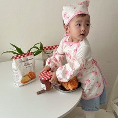 돗투돗 유아 어린이집 방수 앞치마 두건 토시 3종세트 3~5세용, 베이비바니(핑크)