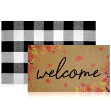 Kuabiz 스프링 라벤더 도어매트 76.2 x 43.2cm(30 17인치) 퍼플 웰컴 코이어 2개 미끄럼 방지 2-in-1 계절 버팔로 격자무늬 러그 야외 농가 현관 입구, 가을 환영