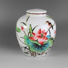 仿古陶瓷花瓶 清光緒荷花圖瓷罐 家和萬事興中式陶瓷罐 居家桌面擺件, 單罐帶蓋