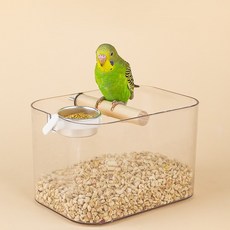 BenF Home 앵무새 탁상 스탠드 정사각 모래 횃대 탁상용 테이블 배변 훈련용 조류, 1개, 투명