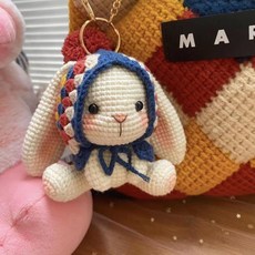 無品牌 祖母格垂耳兔diy手工編織玩偶鉤織diy材料包針織兔子娃娃可愛掛件, 藍色兔子材料包 可做一個 無胡蘿蔔, 1個