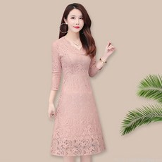 라오농 귀부인 레이스 원피스여성 레이스 망사 원피스 플라워 슬림 하객원피스 롱 펀칭+d201LL1