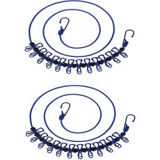 2 12개의 파란색 클립이 있는 11피트 방풍 빨래줄 가정용 여행용 및 야외용 옷을 위한 조절 가능한 2팩