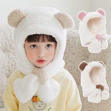 IAMBEBE 兒童蓬鬆小熊連帽圍巾