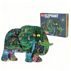 兒童動物不規則拼圖禮盒，益智啟蒙玩具，培養空間感知能力，安全無毒材質, 森林大象, 1套, 128片