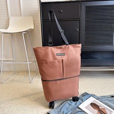 티지피 바퀴장바구니 접이식 장바구니카트 쇼핑카트 휴대용 장바구니 마트 장바구니 가방형 쇼핑카트 바퀴달린 손수레 숄더백 장바구니, 브라운, 1개