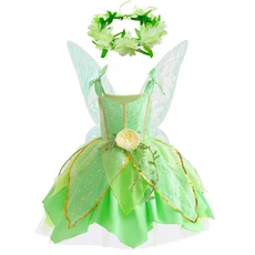 어린이를위한 팅커벨 의상 드레스 엘프 소녀 옷 코스프레 파티 가장 무도회 녹색 카니발, 03 dress style C, 01 2T(tag 100)