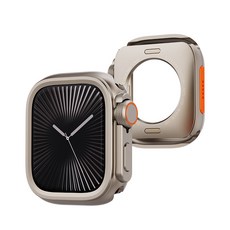 PZOZ 애플워치 호환 메탈 범퍼 케이스 S11/10/9/8/7/6/5/4 외관을 Ultra1/2/3 외관으로 바꿉니다, 티타늄골드, 1개