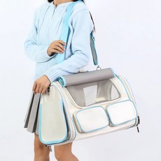 ZOZOFO 반려동물 이동장 백팩 강아지 고양이 이동가방 접이식 삼면통풍, 1개, 화이트