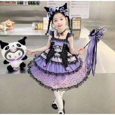 여아 쿠로미st 퍼플 고딕 공주 드레스 마술봉 머리띠 세트 어린이 코스튬 파티 원피스