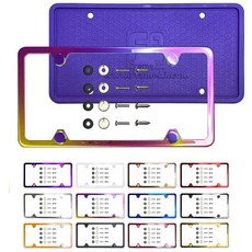 실리콘 백 가드 4 홀 슬림 번호판 프레임 라스퍼리 핑크 파우더 코팅 범용 핏 알루미늄 스크류 온 캡 커버 T304 스테인리스 스틸 녹 방지 내후성 (수량: 1 프레임), 네오 크롬