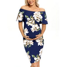 [ 1174100 ] AONESX 임산부 드레스 베이비 샤워 사진 촬영 포멀 핏 네이비 플로럴 M