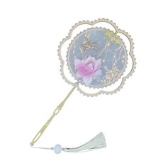 古風宮扇 荷花刺繡舞蹈長柄扇 漢服拍照道具, 1個, 荷花蜻蜓扇, 紫色(塑膠桿)