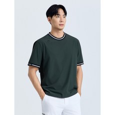 챌린저 여름 남성 자카드 로고 배색 편안한 라운드 반팔 우븐탑 (카키)