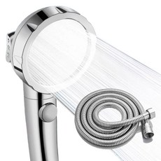몬스터팜 욕실 교체용 수압상승 샤워기 헤드 샤워 호스 2m, 메탈릭실버, 1세트