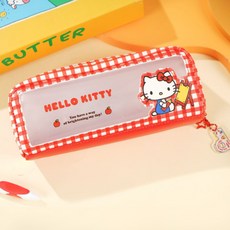 리리월드 산리오 정품 헬로 키티 투명 펜 파우치 봉제 필통, 1개, 레드키티