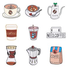 Boutigem 에나멜 라벨 핀 금속 브로치 DIY 주얼리 제작 용품 아연 보석 없음, 혼합 색상 커피 테마