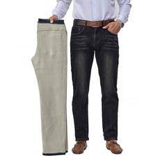 Heipeiwa 남성용 겨울 플리스 안감 진 보온 릴렉스 핏 웜 데님 팬츠 스트레이트 레그 03