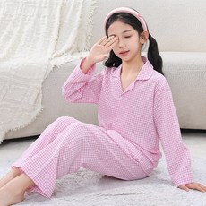순면 오픈 어린이파자마 가을 겨울 주니어 체크 잠옷