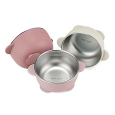 PandaEar 3팩 스테인리스 스틸 아기 흡착 그릇 실리콘 슬리브가 있는 미끄럼 방지 어린이 음식 유아 유아용 깨지지 않고 지저분해지지 않음 핑크162362, PandaEar 3팩 스테인리스 스틸 아기 흡착 그릇,, 핑크