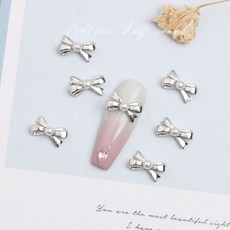 미니 발레코어 진주리본 네일파츠, 2개, 실버[NO.71K-2]