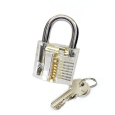 七種透明練功鎖組合練習鎖 鑰匙，學校健身房儲物櫃、柵欄、工具箱鎖頭U型掛鎖卡巴鎖一字/十字鎖芯【B10】, 1個, type-1