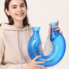 可開發票U型頸椎暖水袋 水晶絨暖水袋 肩頸熱敷袋 U型暖水袋 暖肩熱水袋 熱水袋 暖水袋 暖宮袋 熱敷袋 暖水袋 熱水袋, 1個, U型藍色透明可視內膽1.6L.【不帶布套