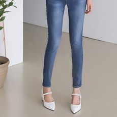 국내제작 뾰족코 발등 큐빅스트랩 포인트 통굽 미들힐, 235, 블랙