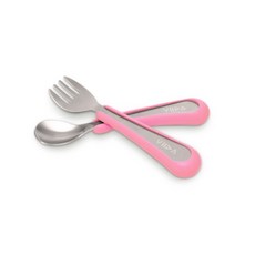 Viida 不鏽鋼兒童叉匙組 輕巧便攜 安全衛生 甜心粉, 1套, 甜心粉(S), 叉匙組