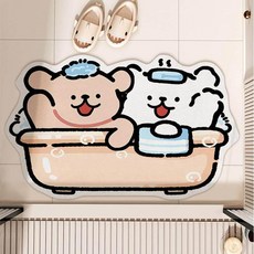 귀여운 카툰 욕실 미끄럼방지 실리카 흡수 바닥 매트 화장실 현관 발판, 1개, 2. 스트라이프 강아지 C
