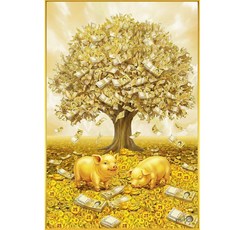 미호코리아 돈 행운 복 들어오는 액자 개업선물 집들이 돼지 부엉이 해바라기 잉어 금전수, 09.돈벼락돈나무(세로)