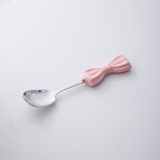 ins風大蝴蝶結陶瓷柄304不銹鋼刀叉勺，高顏值甜品叉勺, 304粉色蝴蝶結餐勺, 1個