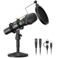 MAONO USBXLR 팟캐스트 다이내믹 마이크 볼륨 조절 기능이 있는 스튜디오 키트 쇼크 마운트 팝 필터 보컬 악기 녹음 음성 오버 라이브 스트리밍(HD300T)에 이상적입니, Black, Black