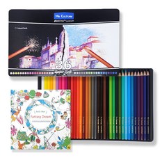 에이치비문화사 전문가용 유성 36컬러 색연필 틴케이스 컬러링북 포함, 1개, 36색