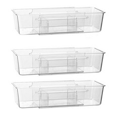 투명 맞춤 길이조절 수저정리함 싱크대 서랍 정리 수저 보관함 세트, 3개, 투명칸막이