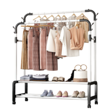 MRS 스탠드옷걸이 2단행거 이동식 튼튼 파이프 옷행거, 칸막이가 있다