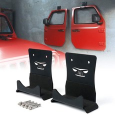 Xprite 미국 국기 패턴 및 고무 안감이 있는 도어 보관 행거 탈착식 벽걸이 도어 보관 홀더 후크 4개 1956-2024 지프 랭글러 CJ YJ TJ LJ JK JKU, 블랙 동물 2개