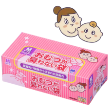 일본 보스BOS 아기 기저귀 냄새 차단 배변봉투 기저귀봉투 튼튼한 위생 비닐봉투, 핑크색-M 90매, 1개