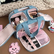 桃園出貨ing 新款藍色愛心收納包 大容量便攜外出手提收納袋 旅行必備分區洗漱包, 牛仔色