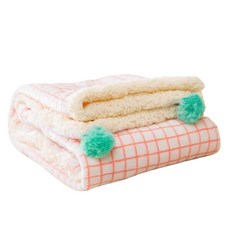 寵物格紋毛絨墊 可愛球球狗狗墊 柔軟舒適寵物墊, 奶油粉, 1個