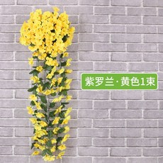 嘉義出貨 人造花壁掛 牆面裝飾 仿真紫羅蘭壁掛 家居裝飾 婚慶花藤大紫羅蘭吊籃花 家居壁飾, 紫羅蘭黃色1束【2束起發貨】