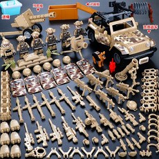 전쟁 피규어 모형 밀리터리 전투함 군인 산 미니어처 군사 특수부대 경찰 소년 조립식 작은 병사 교육용 장난감 퍼즐., [16] 사막 특수부대 지프 전투팀 (수납용 버킷 포함