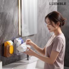 루엠블 벽부착 물티슈 거치대 무타공 케이스 화장실 욕실 싱크대 주방 사무실 정리함 보관함, 1개, 투명단일