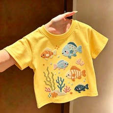 童裝短袖上衣 刺繡魚圖案